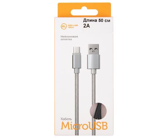  Дата-кабель Red Line USB - micro USB (50 см), 2А, нейлоновая оплетка, черный 