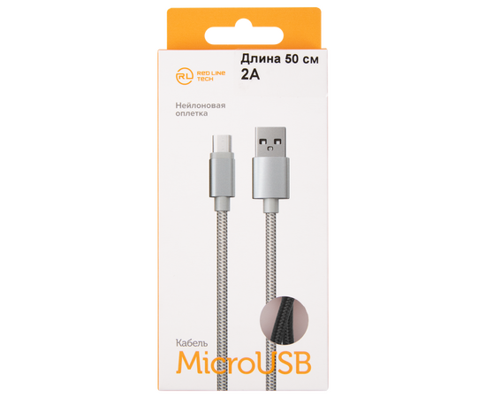  Дата-кабель Red Line USB - micro USB (50 см), 2А, нейлоновая оплетка, черный 