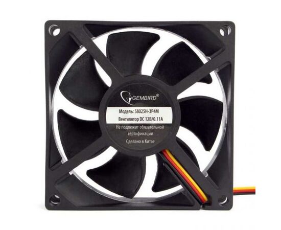  Вентилятор Gembird (S8025H-3P4M) 80x80x25, гидрод., тихий, 3 pin/4pin Molex, провод 30 см 