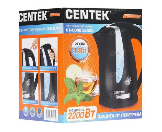  Чайник Centek СТ-0040 (черный) 1.8л 2200Вт. открывание кнопкой. внутренняя подсветка 
