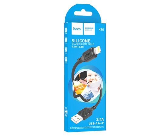  Кабель USB HOCO X90 Cool USB - Lightning, 2.4А, 1 м, черный 