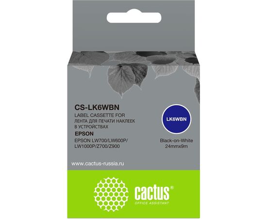  Картридж ленточный Cactus CS-LK6WBN черный для Epson LW700/LW600P/LW1000P/Z700/Z900 