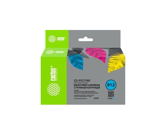  Картридж струйный Cactus CS-3YL77AE 912 голубой 5мл для HP OfficeJet 8010/8012/8013/8014/8015/8020/8025 